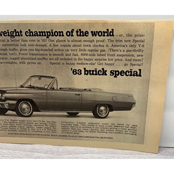 Buick Special Vintage Print Ad 1960s Convertible Auto Middleweight Champion - Picture 5 of 6